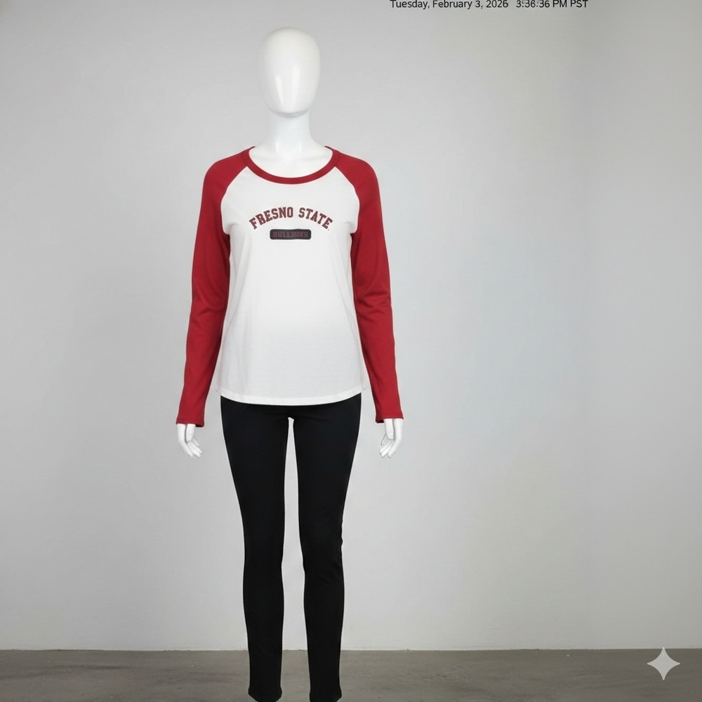 Fresno State Bulldogs Women Shirt Med Brand U-trau White With Red 3/4 Sleeve